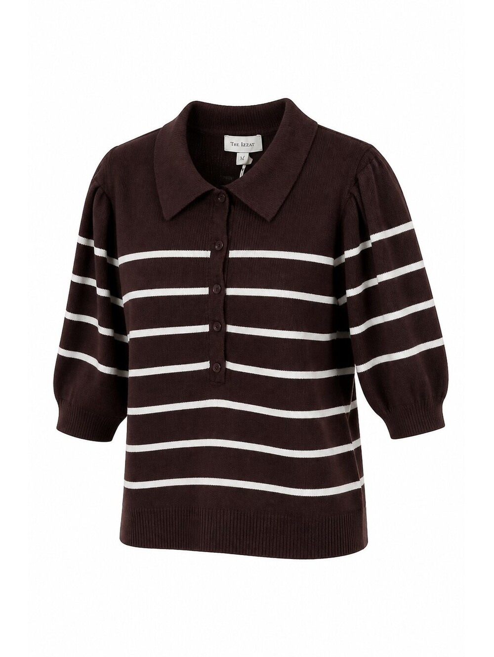 Free Assembly Women's L Brown White Striped Collared Knit Polo Sweater NWT